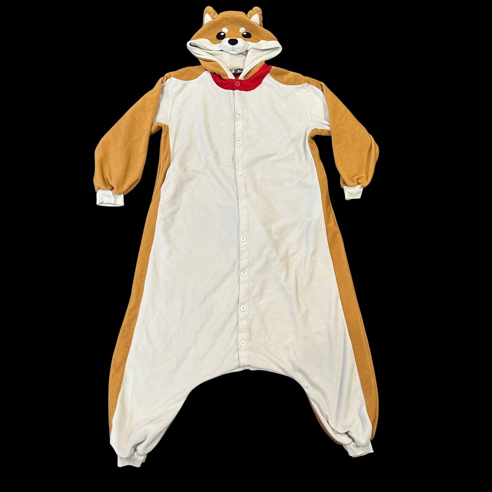 SAZAC Shiba Inu Kigurumi Fleece Onesie Pajamas Tan White Dog Costume Hooded